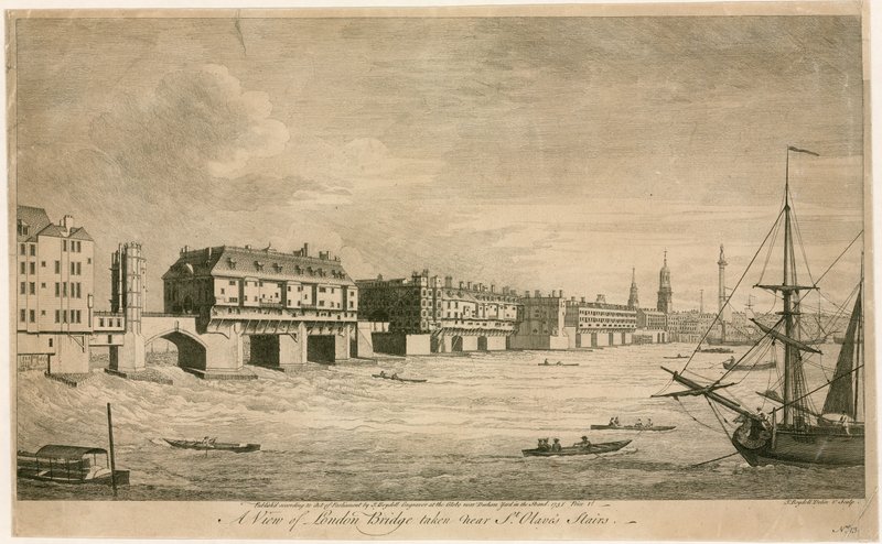 Alte London Bridge, von nahe St Olaves Stairs von English School