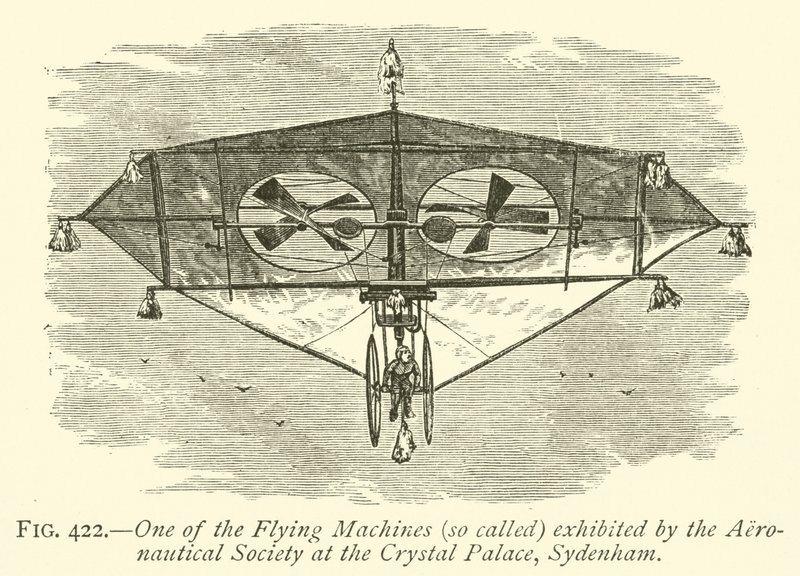Eine der Flugmaschinen, ausgestellt von der Aeronautical Society im Crystal Palace, Sydenham (Stich) von English School