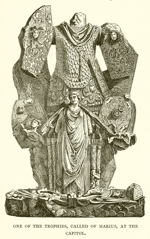 Eine der Trophäen, genannt von Marius, am Kapitol von English School