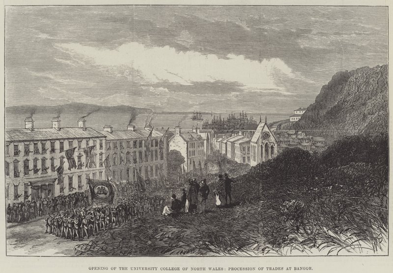 Eröffnung des University College of North Wales, Prozession der Gewerke in Bangor (Gravur) von English School