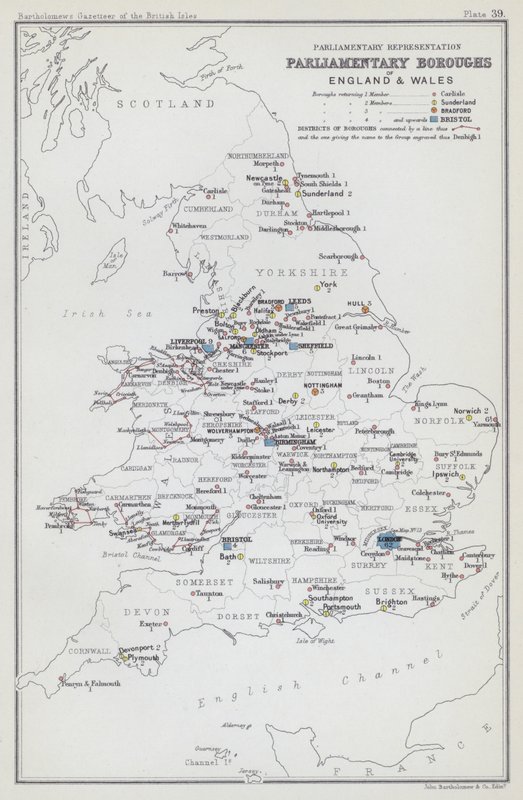 Parlamentarische Vertretung, Parlamentsbezirke von England und Wales von English School
