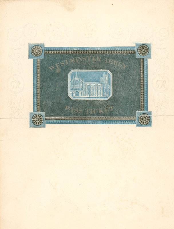 Eintrittskarte für die Westminster Abbey zur Krönung von König Georg IV., 17. Juli 1821 von English School