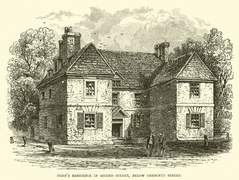 Penns Residenz in der Second Street, unterhalb der Chestnut Street von English School