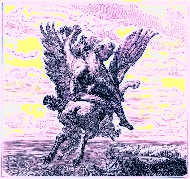 Perseus auf dem geflügelten Pferd Pegasus mit dem Kopf der Medusa, Illustration aus Die illustrierte Geschichte der Welt, veröffentlicht um 1880 von English School