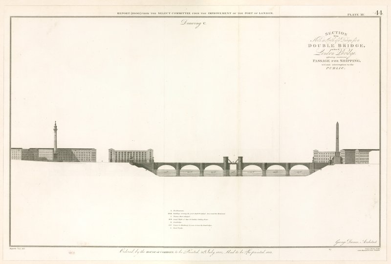 Plan für die London Bridge, die Schiffe durchlassen kann von English School