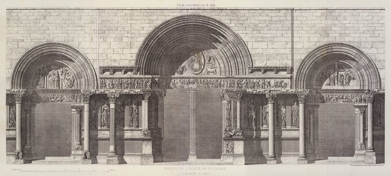 Portal der Kirche von St. Gilles, Departement du Gard (Gravur) von English School