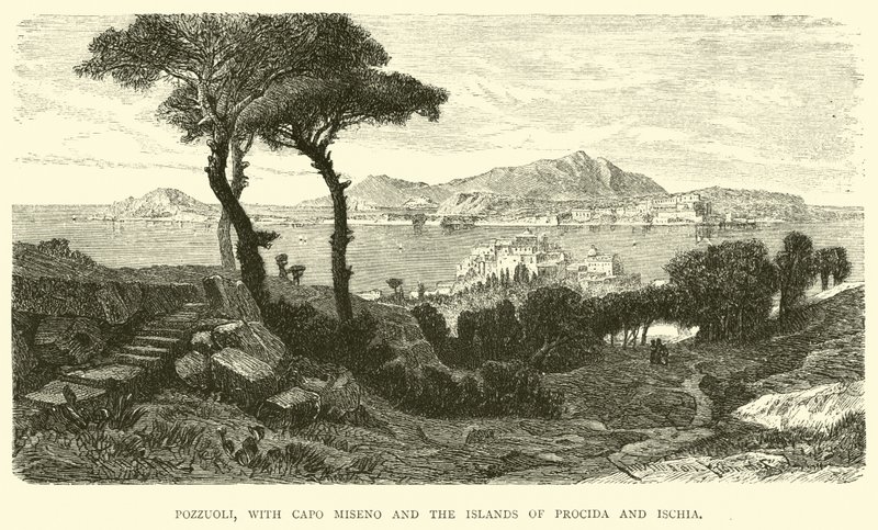 Pozzuoli, mit Capo Miseno und den Inseln Procida und Ischia von English School
