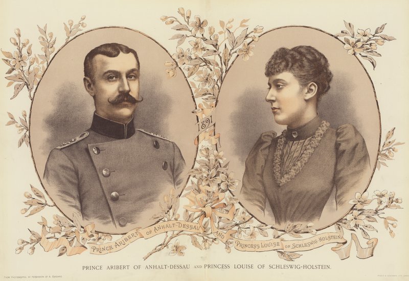 Prinz Aribert von Anhalt-Dessau und Prinzessin Louise von Schleswig-Holstein (Chromolithografie) von English School