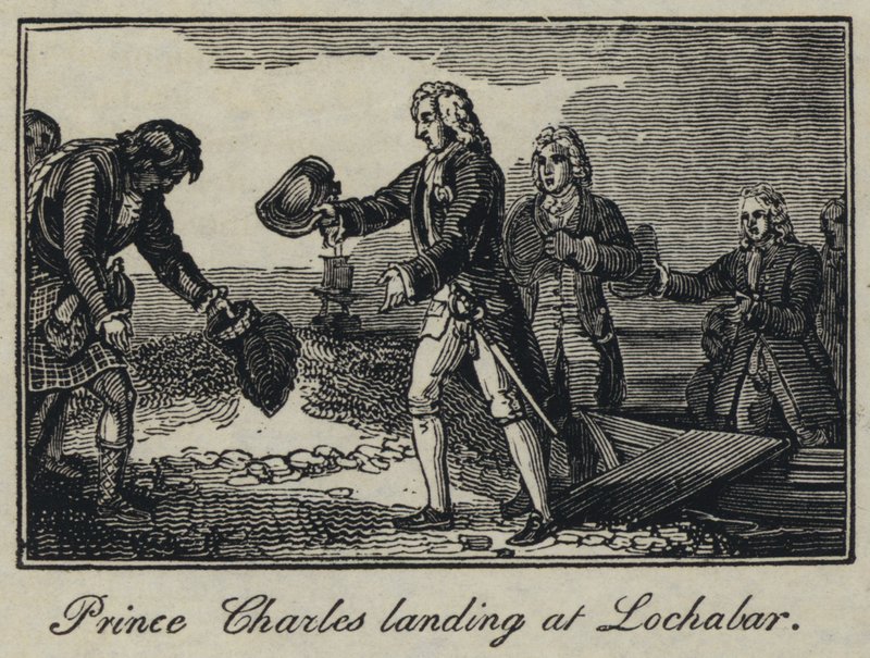 Prinz Charles landet in Lochabar (Stich) von English School