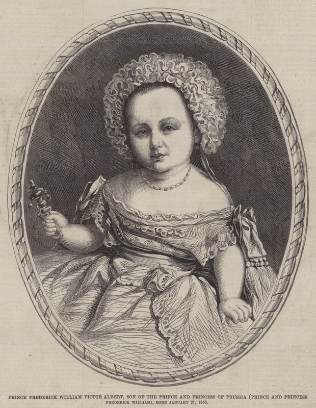 Prinz Friedrich Wilhelm Viktor Albert, Sohn des Prinzen und der Prinzessin von Preußen (Prinz und Prinzessin Friedrich Wilhelm), geboren am 27. Januar 1859 (Stich) von English School