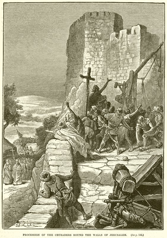 Prozession der Kreuzfahrer um die Mauern von Jerusalem von English School