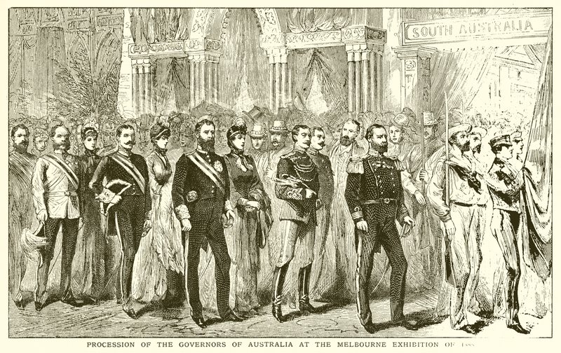 Prozession der Gouverneure von Australien bei der Ausstellung in Melbourne 1888 von English School