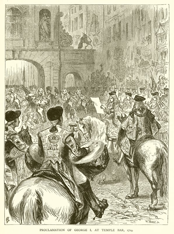Proklamation von Georg I. am Temple Bar, 1714 von English School