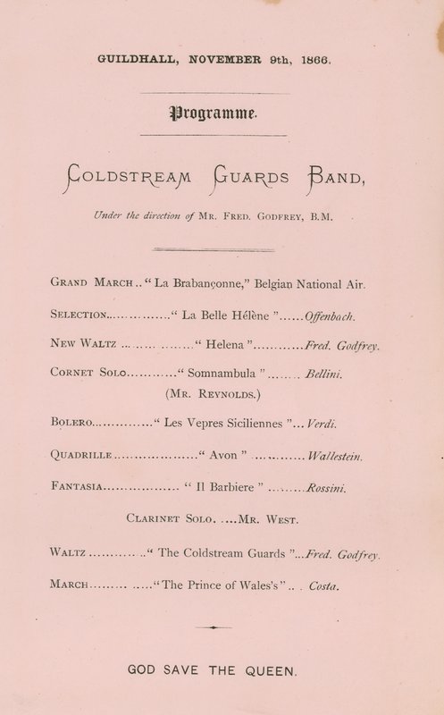 Programm für das Bankett in der Guildhall, London, am 9. November 1866 von English School