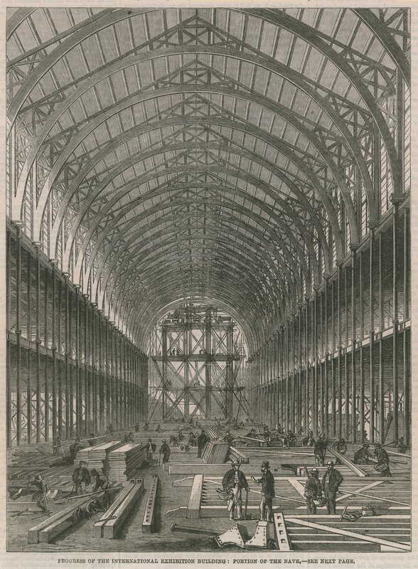 Fortschritt am International Exhibition Building; Teil des Schiffs von English School