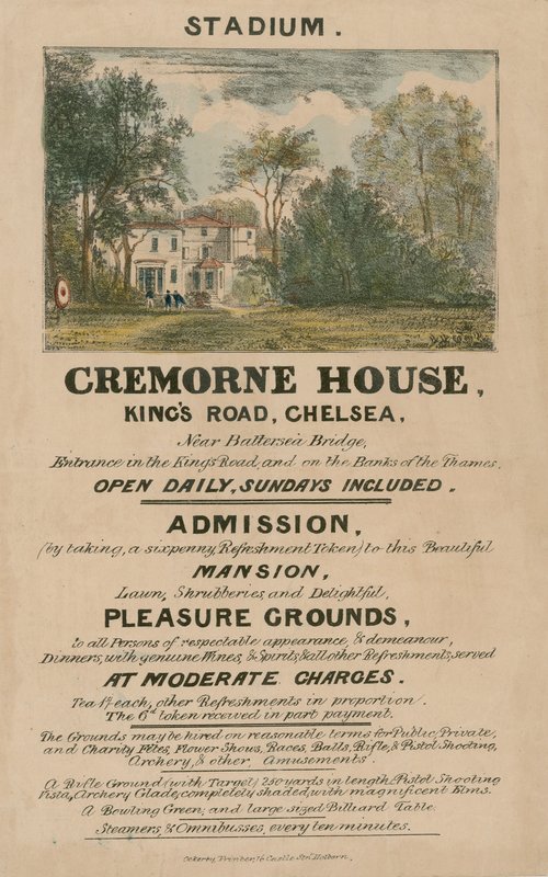 Werbeflyer für das Stadion, Cremorne House, Kings Road, Chelsea, London von English School