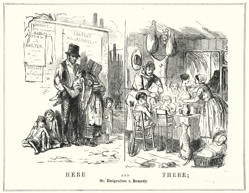 Hier und dort, oder, Auswanderung als Heilmittel (Stich) von English School
