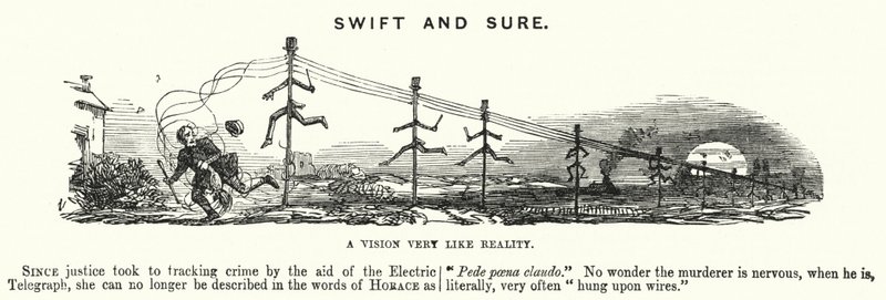 Schnell und sicher - der Einsatz der elektrischen Telegrafie zur Verbrechensverfolgung (Stich) von English School