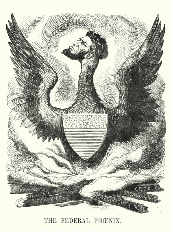 Punch-Karikatur: Der Bundes-Phönix - Abraham Lincolns Wiederwahl bei der US-Präsidentschaftswahl 1864 von English School