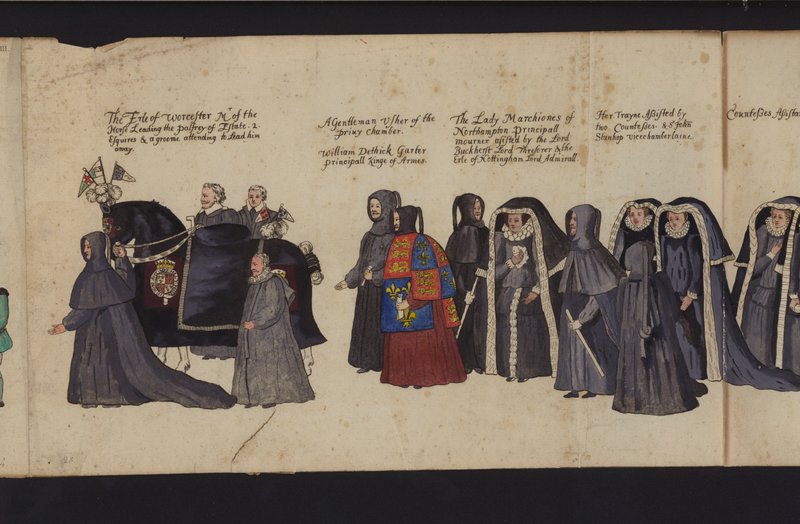 Begräbnisprozession von Königin Elisabeth I. (kolorierte Gravur) von English School