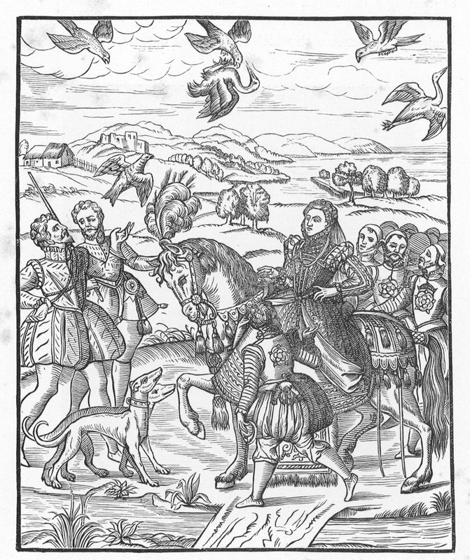 Königin Elisabeth beim Beizjagen von English School
