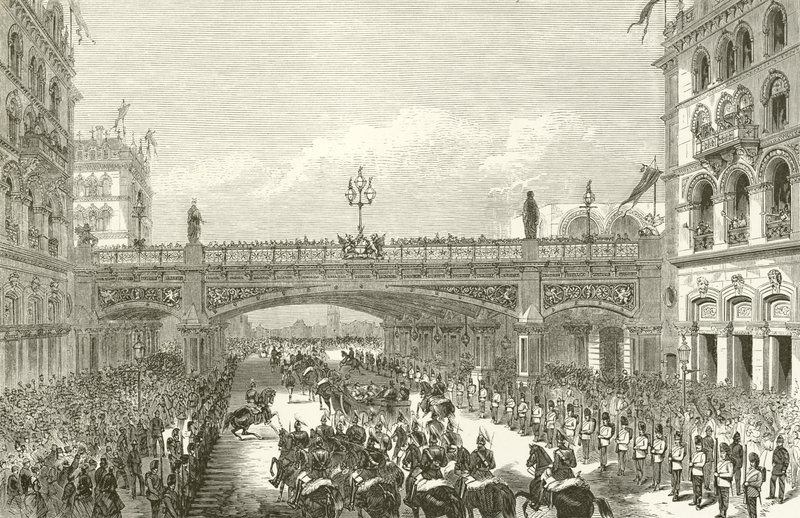 Königin Victoria eröffnet den Holborn Viadukt, 1869 von English School