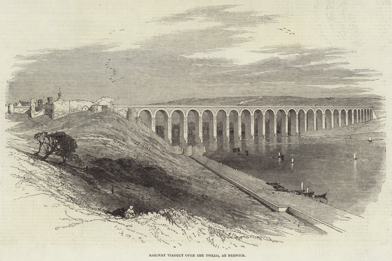 Eisenbahnviadukt über den Tweed bei Berwick (Stich) von English School