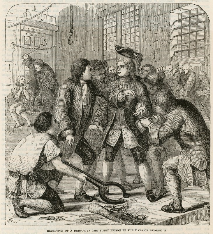 Empfang eines Schuldners im Fleet Prison von English School