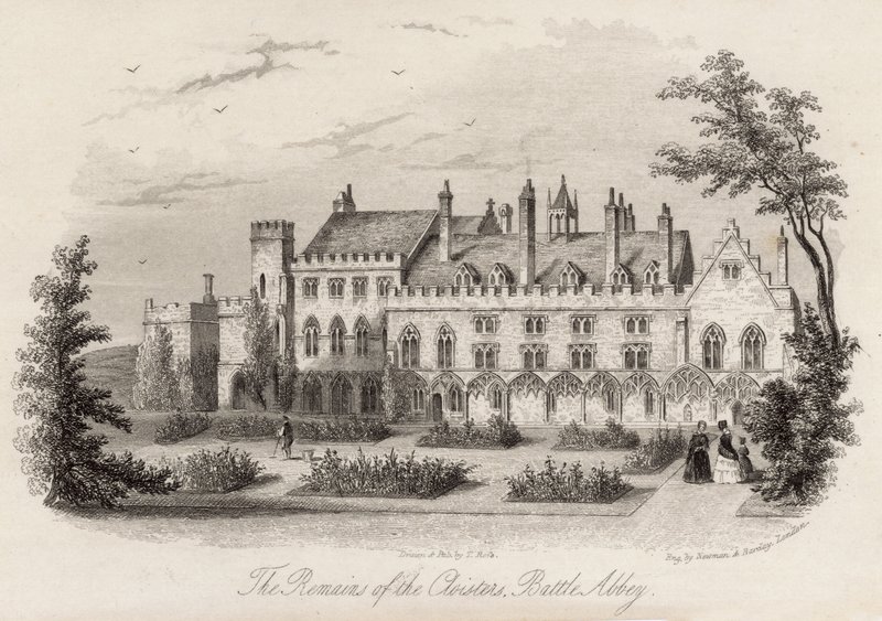 Überreste der Kreuzgänge in Battle Abbey von English School
