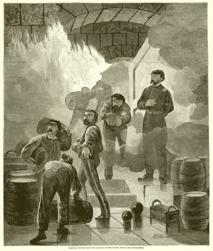 Entfernung von Pulver aus dem Magazin von Fort Sumter während des Bombardements von English School