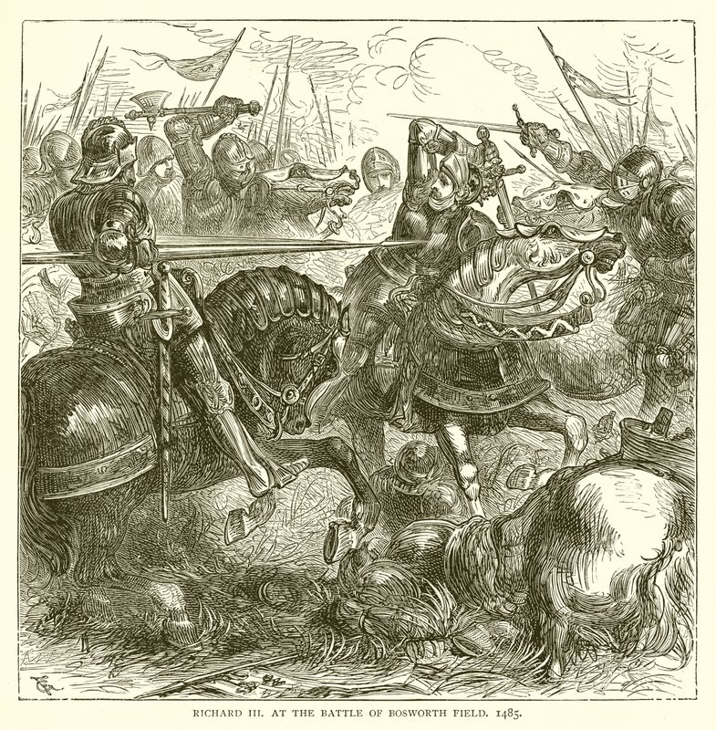 Richard III. in der Schlacht von Bosworth Field, 1485 von English School