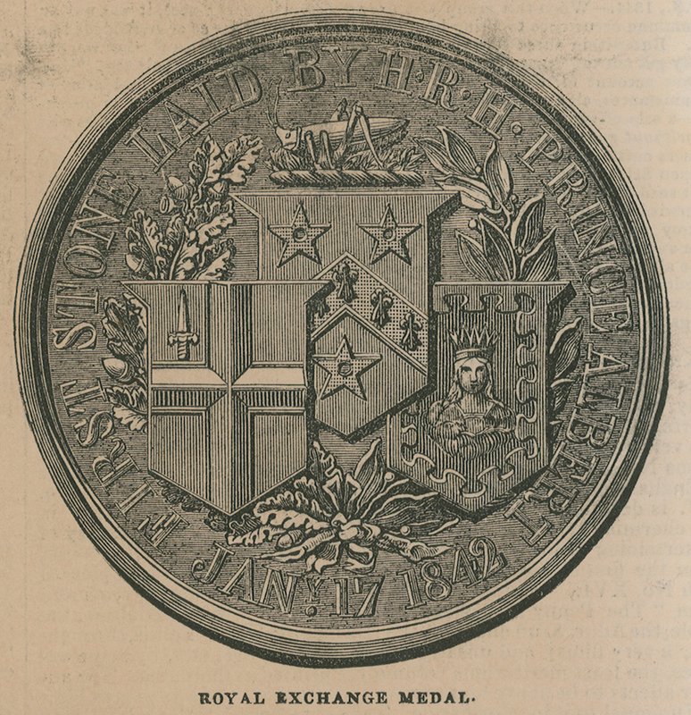 Royal Exchange Medaille, geprägt zur Erinnerung an die Eröffnung der Royal Exchange im Jahr 1844 von English School