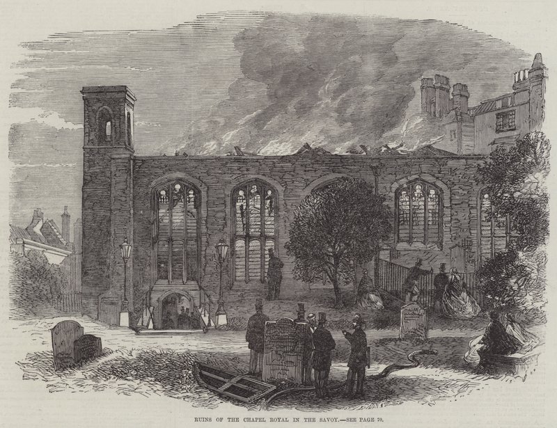 Ruinen der Chapel Royal im Savoy (Gravur) von English School
