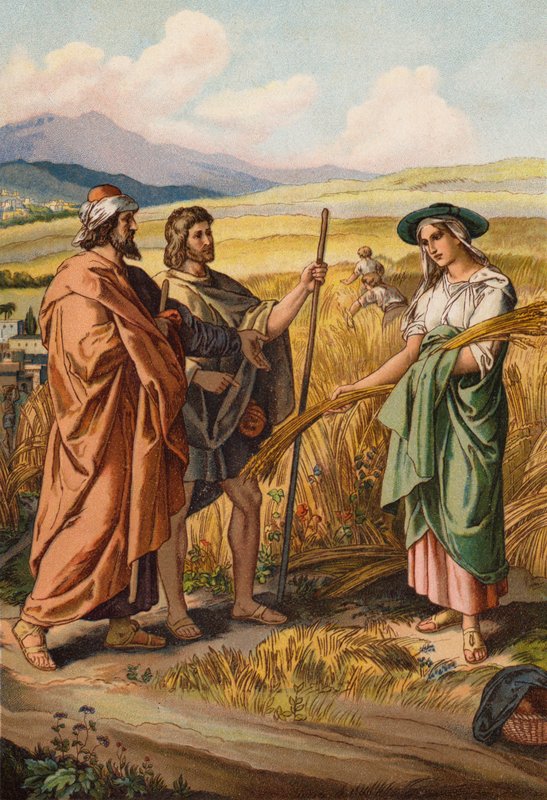 Ruth bittet Boas, ob sie auf seinem Feld Ähren lesen darf von English School