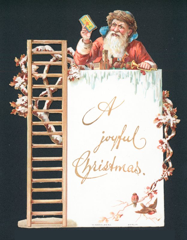 Weihnachtsmann und Spielzeug, Weihnachtskarte von English School