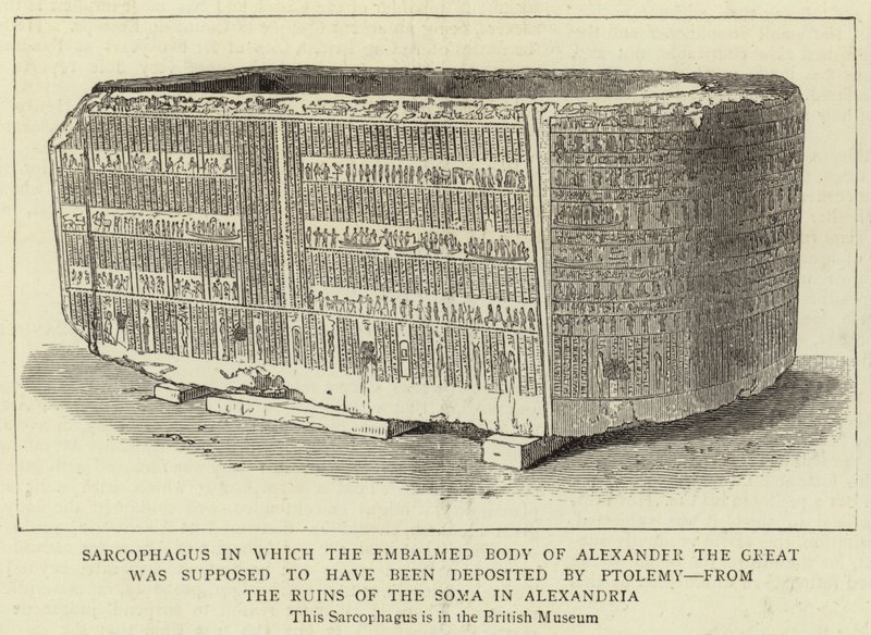 Sarkophag, in dem der einbalsamierte Körper von Alexander dem Großen von Ptolemaios deponiert worden sein soll, aus den Ruinen des Soma in Alexandria von English School