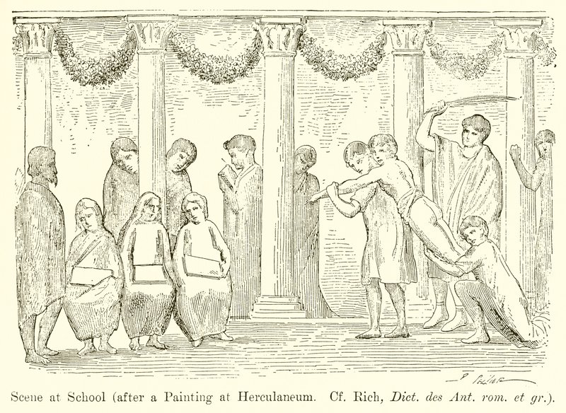 Szene in der Schule (nach einem Gemälde in Herculaneum. Vgl. Rich, Dict. des Ant. rom. et gr.) von English School