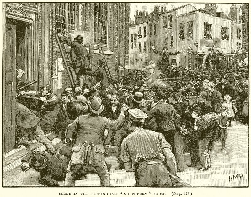 Szene in den Birmingham No Popery Riots von English School