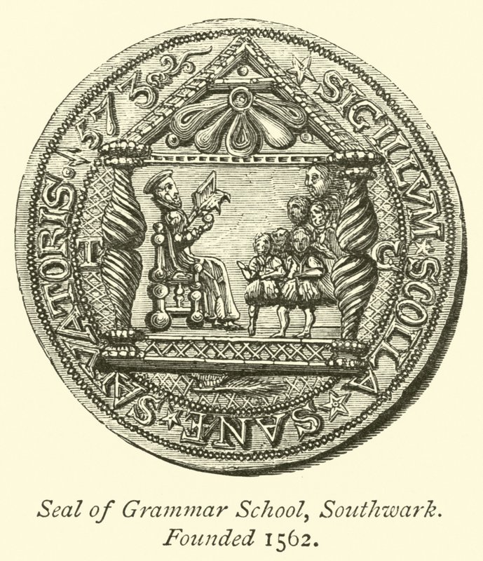 Siegel der Grammar School, Southwark, gegründet 1562 von English School