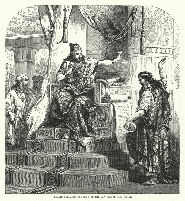 Schafan liest das Gesetzbuch vor König Josia (Gravur) von English School