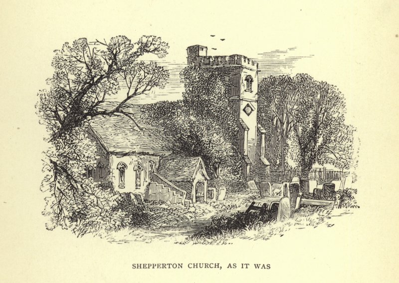 Kirche von Shepperton, wie sie war von English School