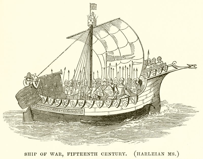 Kriegsschiff, fünfzehntes Jahrhundert. (Harleian Ms.) von English School