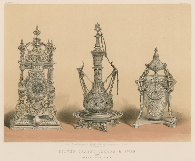Versilberte Uhren und Kanne von Barbedienne, Paris von English School