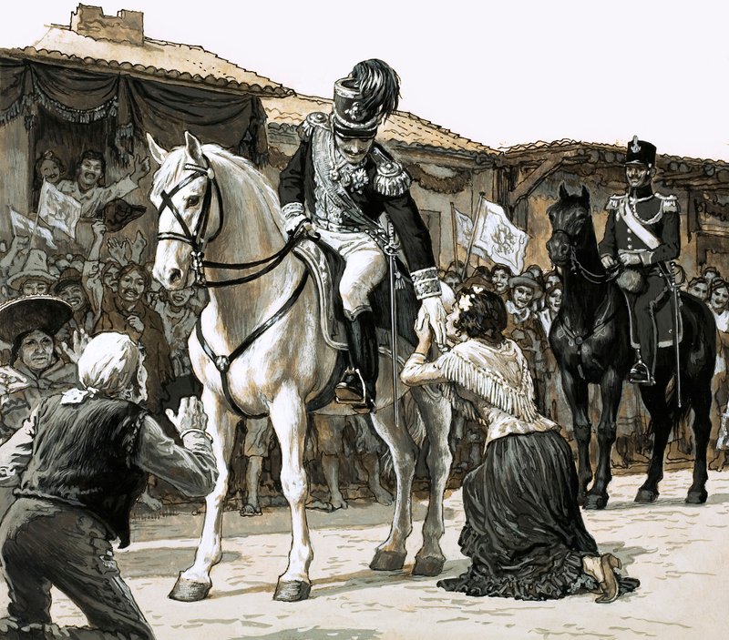 Simon Bolivar reitet triumphierend durch die Straßen von Caracas von English School