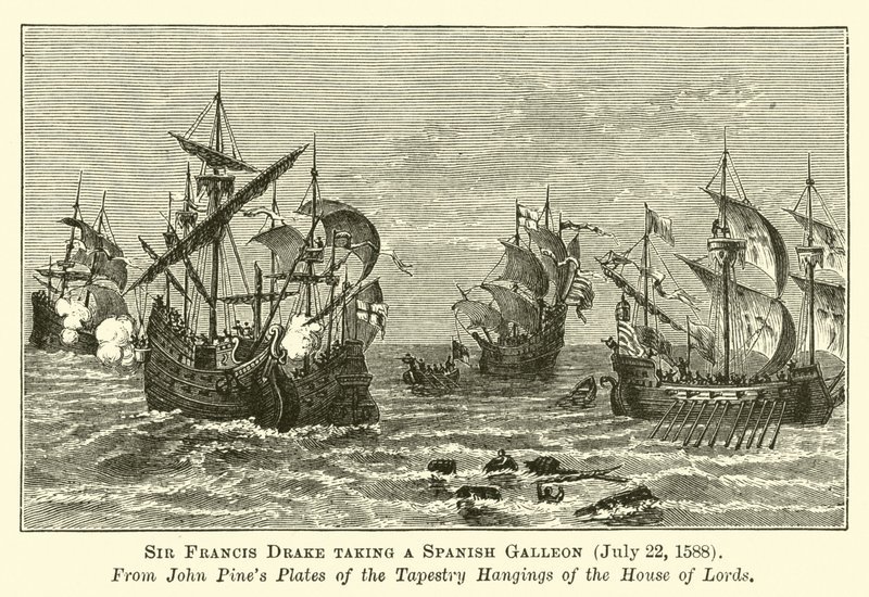 Sir Francis Drake erobert eine spanische Galeone, 22. Juli 1588 von English School