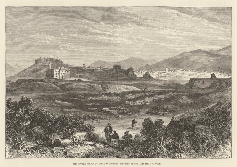 Stätte des Tempels der Diana in Ephesus, erforscht von dem verstorbenen Mr. J. T. Wood (Stich) von English School