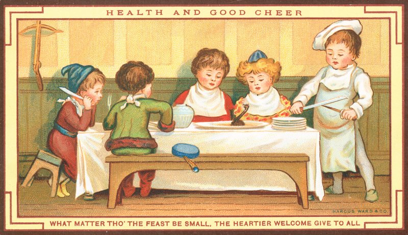 Setzen sich zu einem sehr kleinen Festmahl! Weihnachtskarte von English School