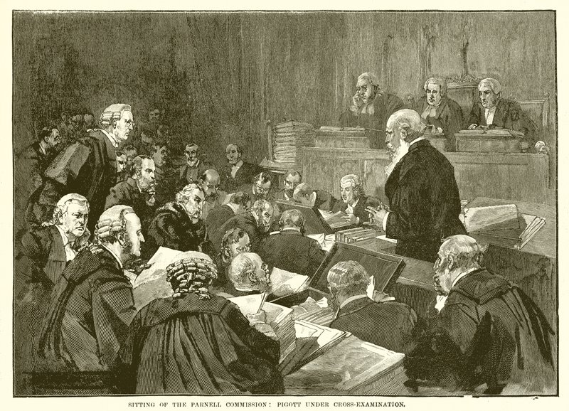 Sitzung der Parnell-Kommission: Pigott im Kreuzverhör von English School