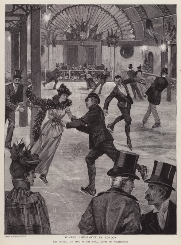 Eislaufen auf der Crystal Ice Rink im Royal Aquarium, Westminster, London von English School