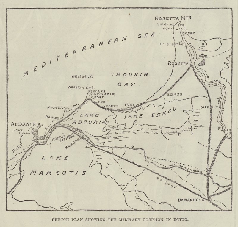 Skizzenplan, der die militärische Position in Ägypten zeigt (Gravur) von English School